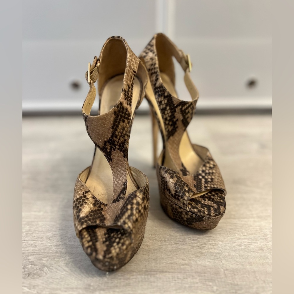 Jimmy Choo Brown Snakeskin Platform Heels